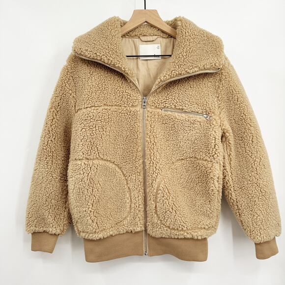 Aritzia Wilfred FreeThe Teddy Jacket Zip Up Sherpa in Tan‎ Size XXS - Picture 3 of 11